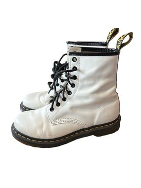 Dr. Martens White Leather 8-Eye Lace-Up Boots - size 8